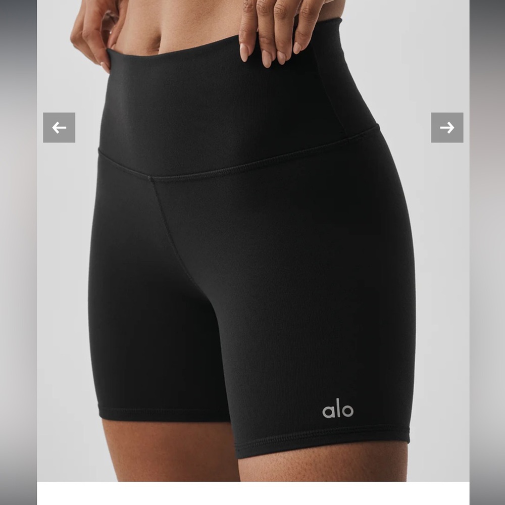 ALO Yoga Black High-Rise Athletic Bike Shorts, 5” inseam, size xs